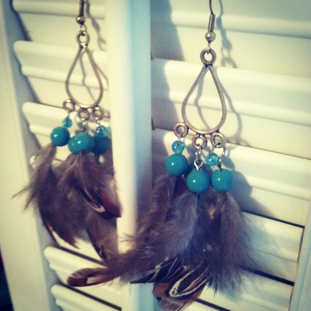 Silver and Turquoise Feather Earrings